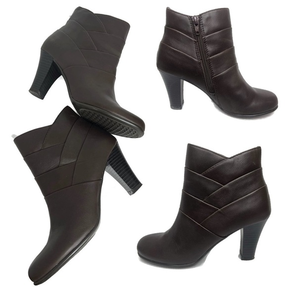 Aerosoles Brown Size 6 6M Leather Short Zipper Boots NIB New Pleated Heals - Picture 1 of 10